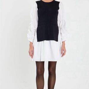 English Factory Black and White Layered Dress